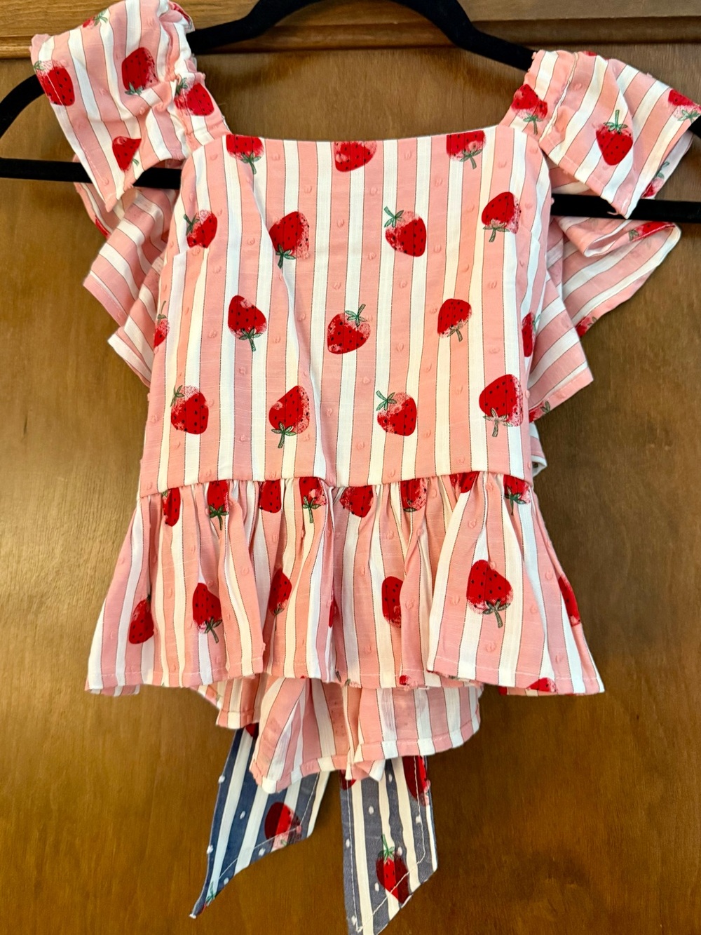 Francesca's Collections Pink and White Strawberry Stripe Girls Top